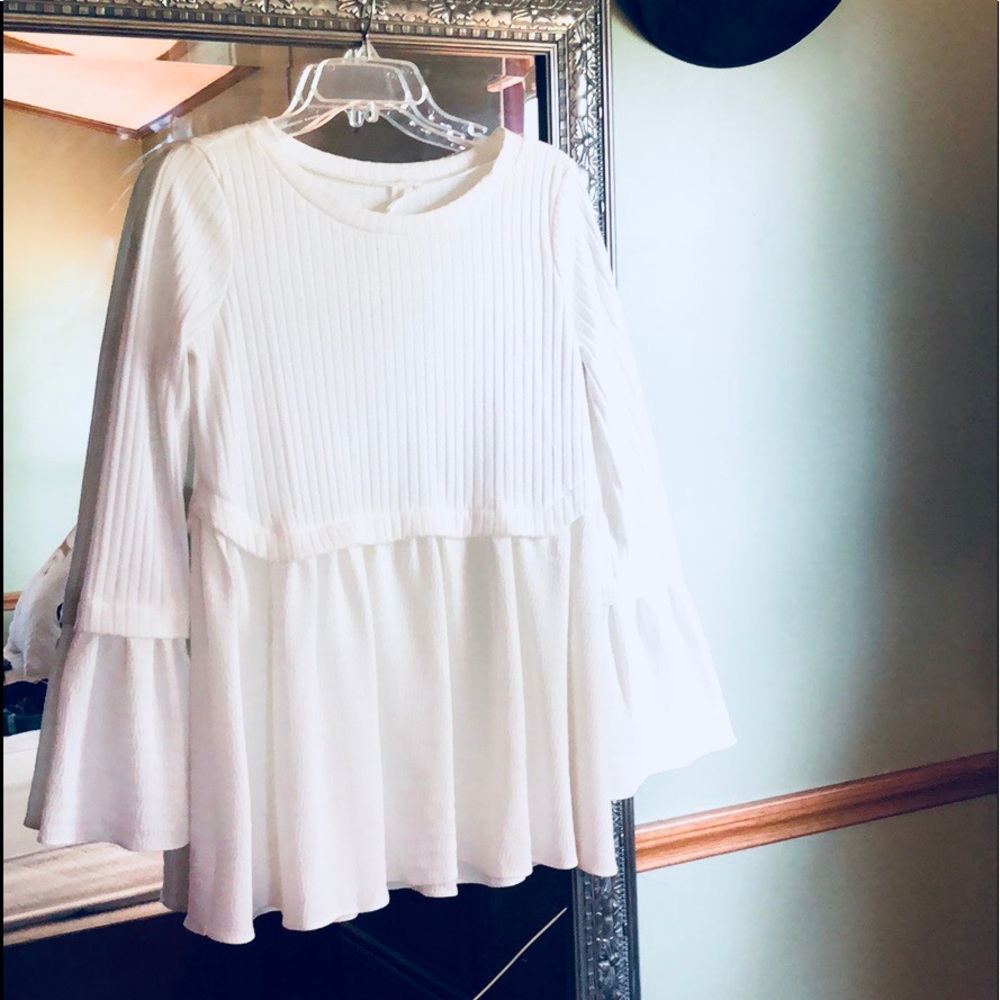 White Ribbed Bell Sleeve Top